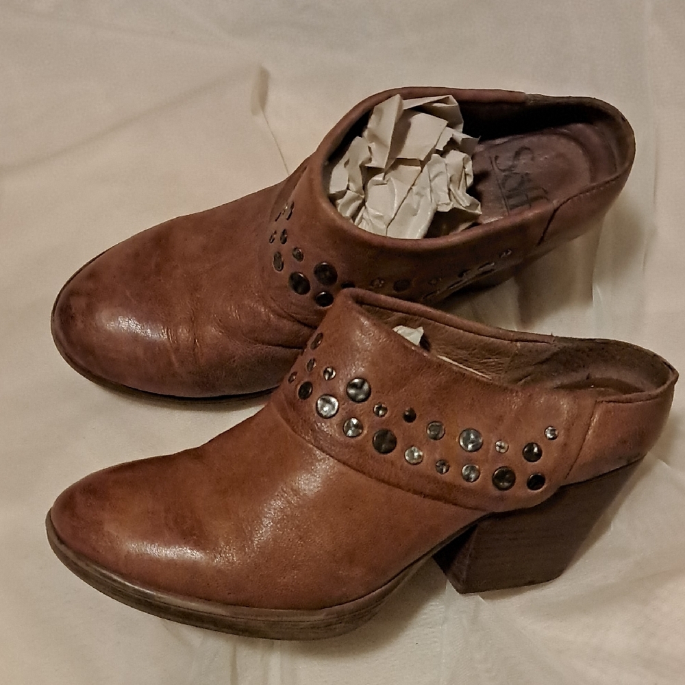 Sofft Brown Leather Studded Mules